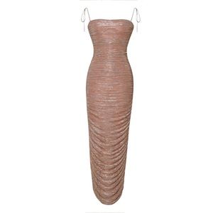 Miss Circle Rose Gold Ruched Chiffon Maxi Dress